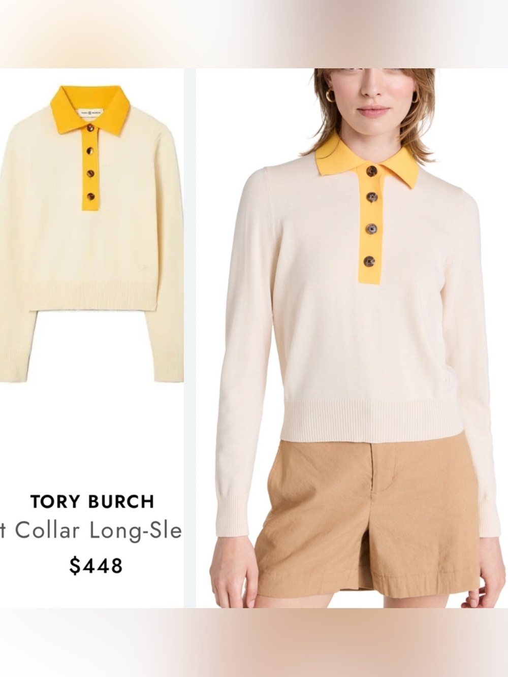 Tory Burch Contrast Collar Long-Sleeve Polo